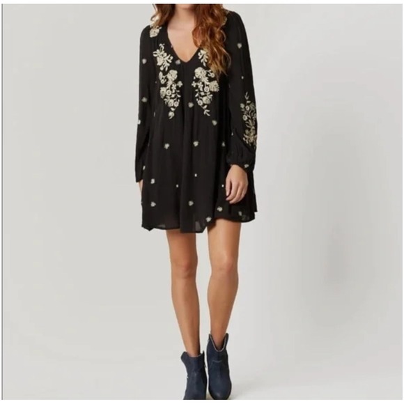 Free People Sweet Tennessee Embroidered Mini Dress in Black - Picture 2 of 10
